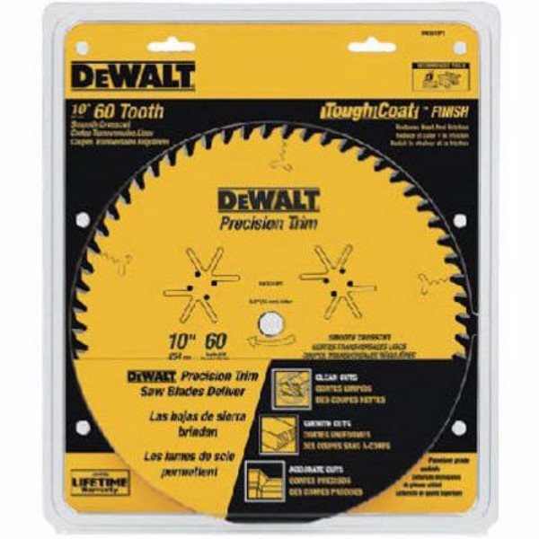 DEWALT DW3215PT 10-Inch 60 Tooth ATB Crosscutting Saw Blade with 5 or 8-Inch Arbor and Tough Coat Finish